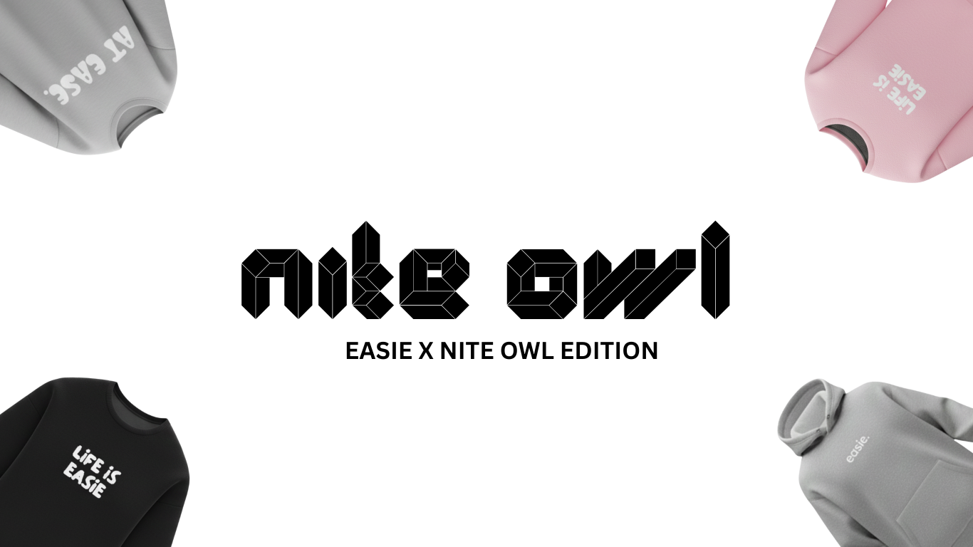 Nike Owl products with 'EASIE X Nite Owl Edition' text on a white background