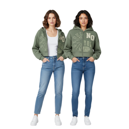 Nite Owl “NO YORK XIII” Cropped Zip Hoodie – Green