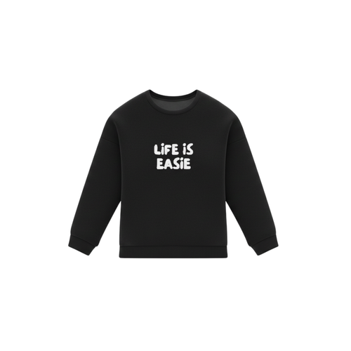 Black "LIFE IS EASIE" Ease Sweatshirt. front