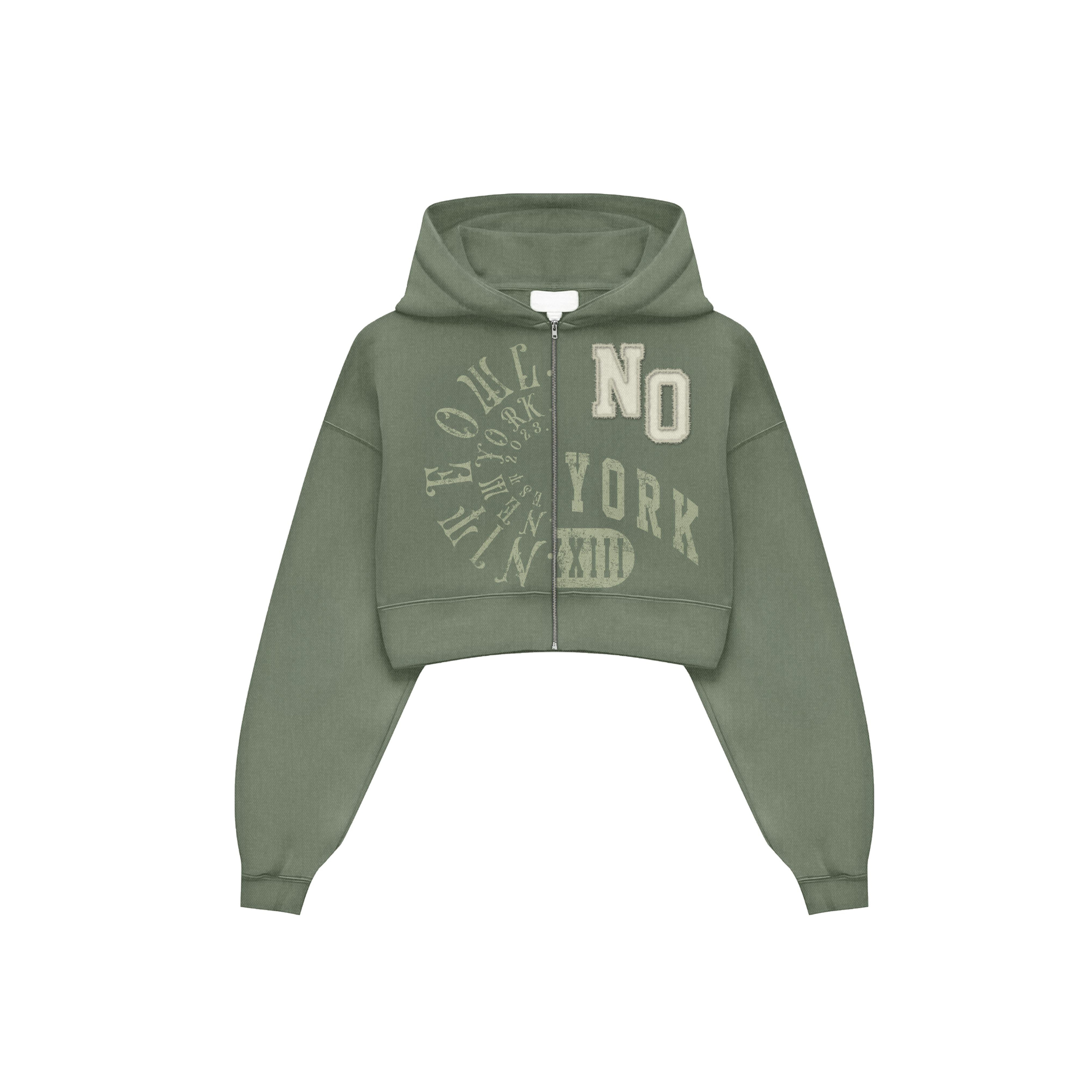 Nite Owl “NO YORK XIII” Cropped Zip Hoodie – Green