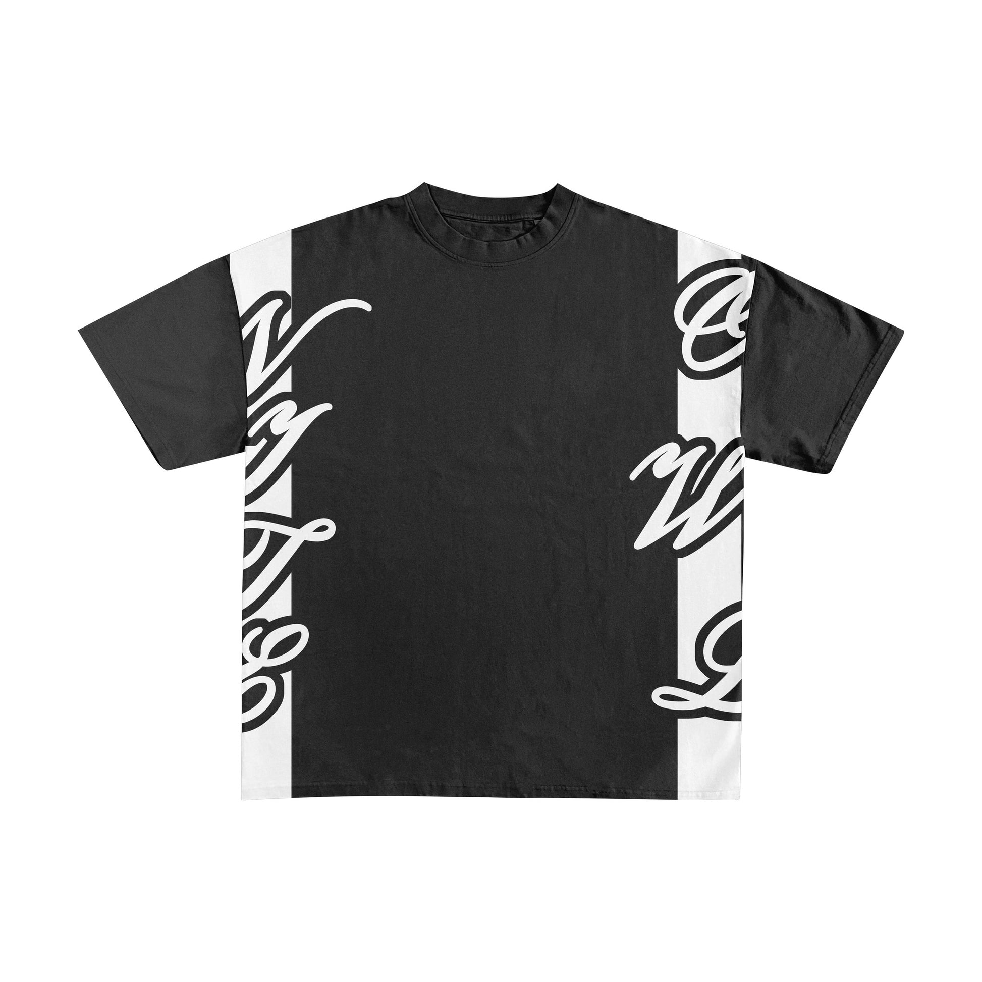 Nite Owl Gotham Script Tee, black high fashion t-shirt, NYC streetwear, gothic type tee, heavyweight cotton shirt, luxury urban apparel, unisex streetwear, minimalist street style, side print t-shirt NYC, jet black oversized tees